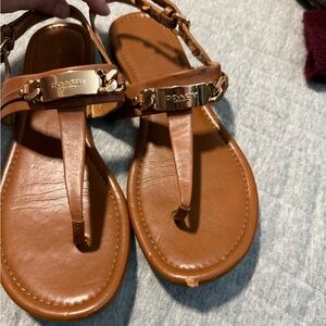 Coach Women's Tan Sandals with Gold Accents